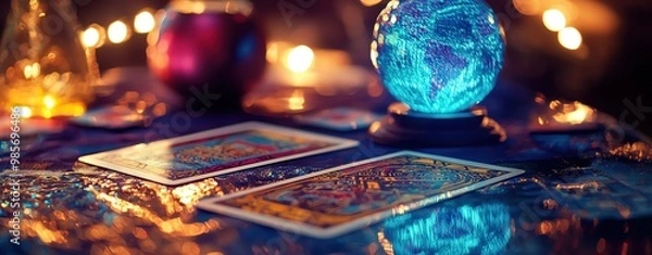 Fototapeta Business tarot reading, mystical elements