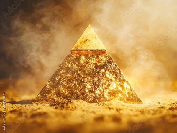Fototapeta The gold pyramid of success has light emitting from its surroundings