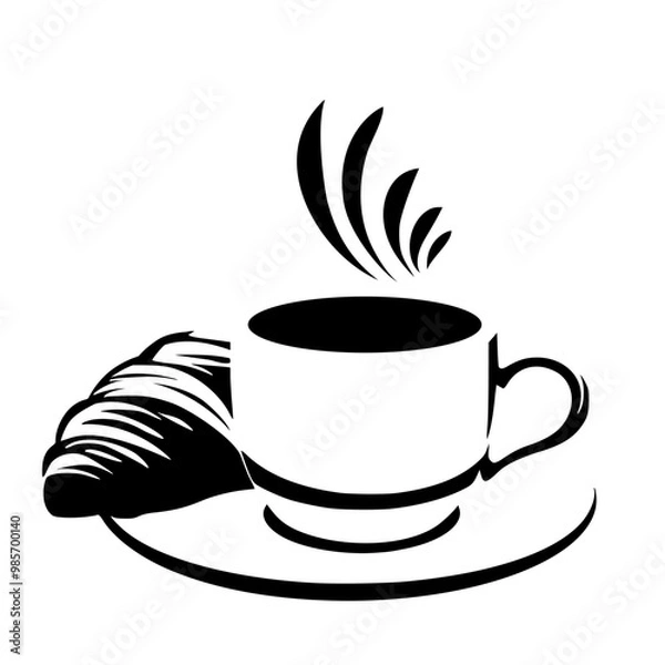 Obraz Cup of coffee with croissant, logo vector illustration