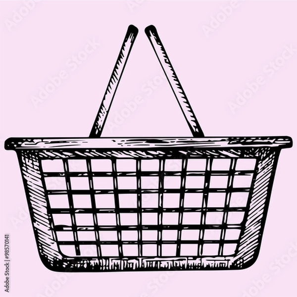 Obraz plastikowy kosz na zakupy, styl doodle, szkic ilustracji, wyciągnąć rękę, wektor