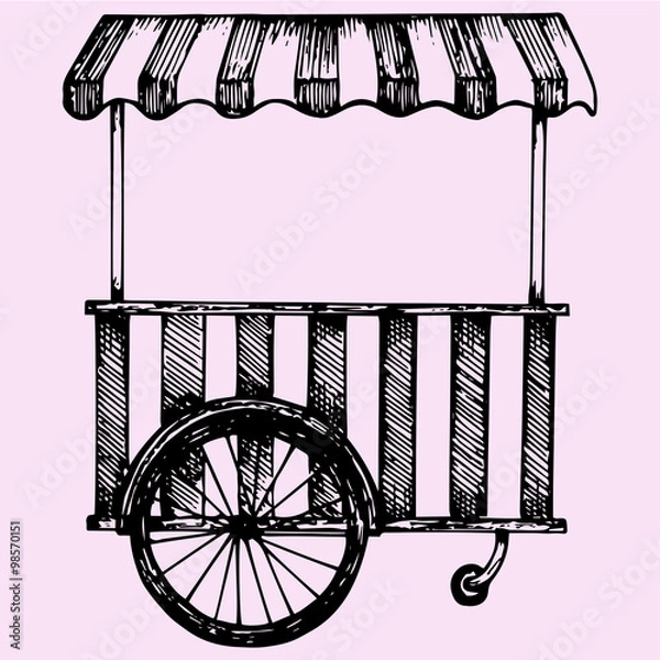 Obraz Street fast food cart, doodle style, sketch illustration, hand drawn, vector