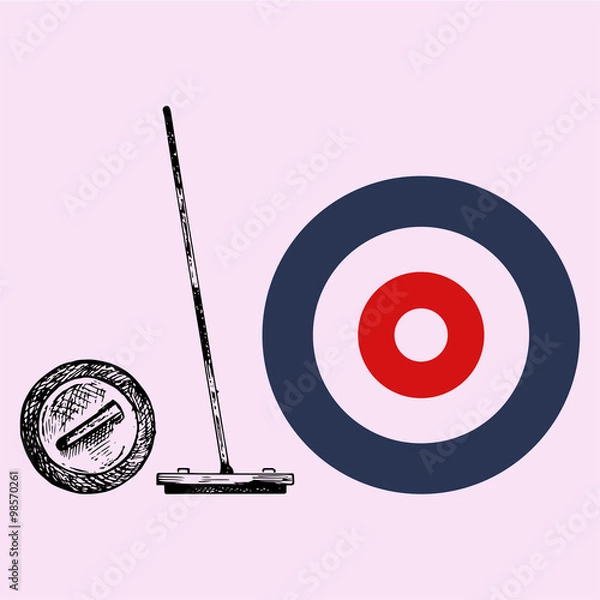 Obraz Curling game element set, doodle style, sketch illustration, hand drawn, vector