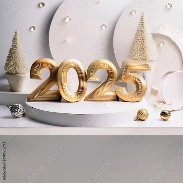 Fototapeta 2025 Happy New year 3D Text Design with White Background AI Image