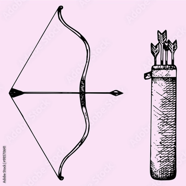 Obraz bow and arrow, doodle style, sketch illustration, hand drawn, vector