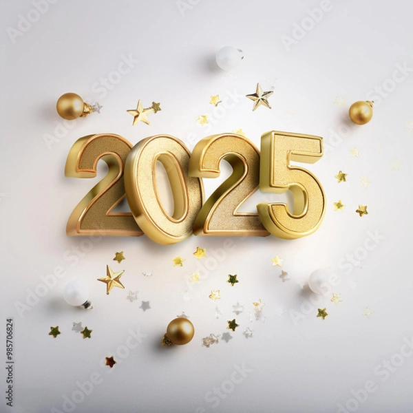 Fototapeta 2025 Happy New year 3D Text Design with White Background