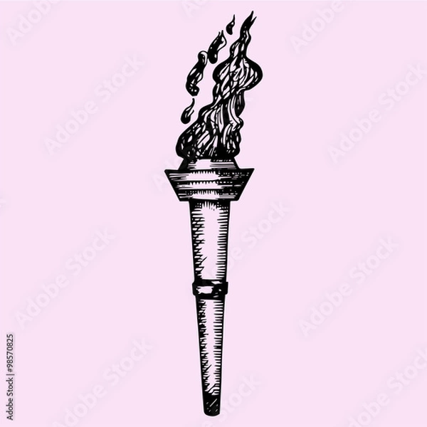 Obraz burning torch, doodle style, sketch illustration, hand drawn, vector