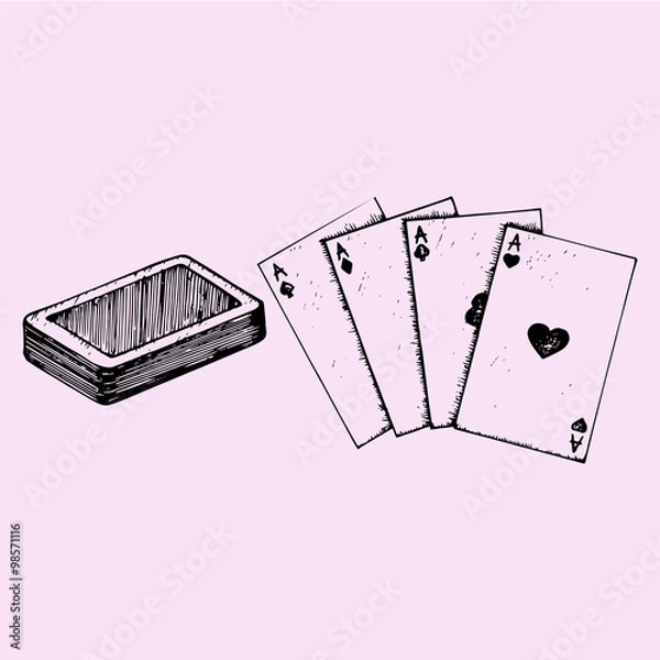 Obraz Four aces, deck of poker, playing cards, doodle style, sketch illustration, hand drawn, vector