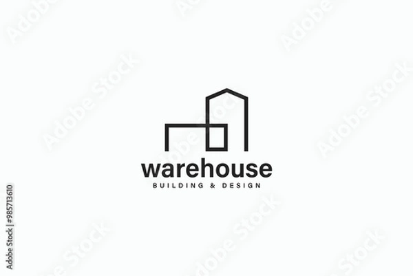 Fototapeta outline warehouse building and design monogram logo vector design template. line art modern warehouse factor icon logo design vector ideas with minimalist and elegant styles isolated on white