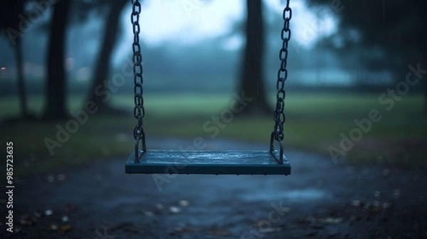 Fototapeta Empty Swing Set in the Rain.