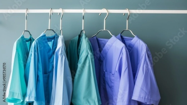 Fototapeta Colorful Scrubs Hanging on a Rack