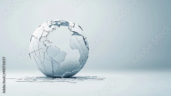 Fototapeta A cracked globe with trading routes broken, symbolizing a disrupted global economy, broken trade links, international conflict