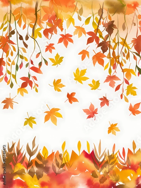 Fototapeta Autumn leaves background lined notepad 