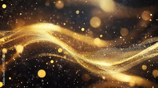 Fototapeta A stunning display of swirling golden particles against a dark background, creating a mesmerizing and elegant atmosphere.