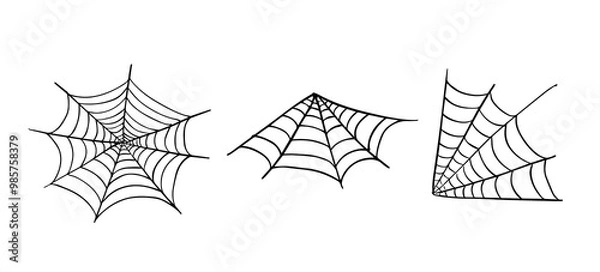 Fototapeta Spider webs set. Hand drawn spiderweb. Halloween decoration element illustration.
