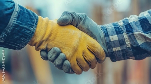 Obraz Handshake Between Construction Workers on Site