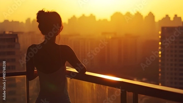 Fototapeta Confident Woman Standing on a Luxurious Balcony.