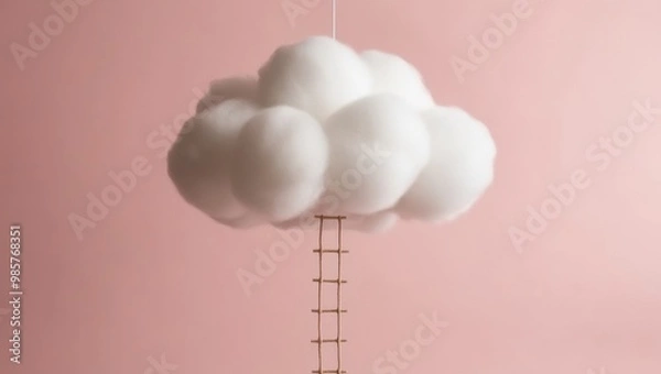 Fototapeta Soft Cloud with Rope Ladder – Creative Escape to the Sky Concept