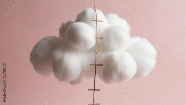 Fototapeta Dreamy Cloud with Rope Ladder on Pink Background – Surreal Concept