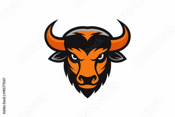 Fototapeta buffalo head logo vector illustration with white background