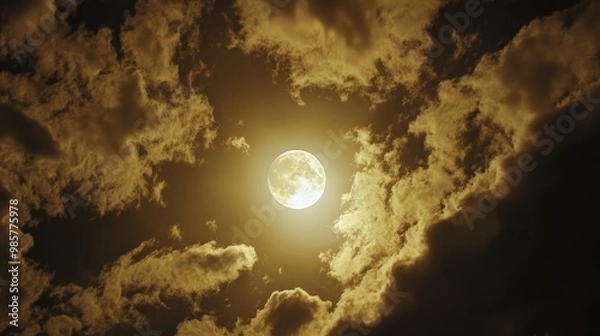 Fototapeta Moonlit sky with clouds