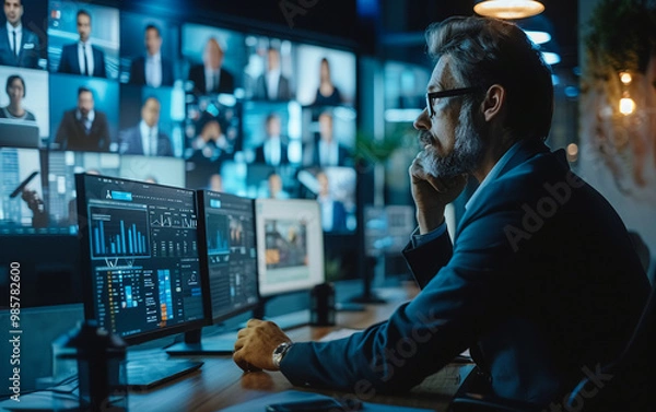 Fototapeta Businesses use video conferencing apps for global communication, enabling virtual meetings with partners, investors, and colleagues.