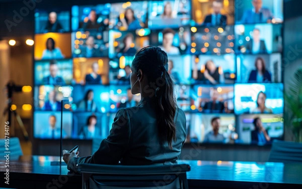 Fototapeta Businesses use video conferencing apps for global communication, enabling virtual meetings with partners, investors, and colleagues.