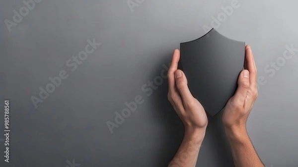 Fototapeta Hands holding a shield, representing comprehensive insurance, 3D illustration, copy space for text,
