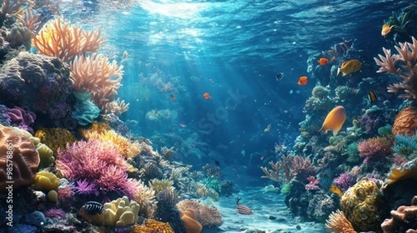 Fototapeta Underwater Scene with Vibrant Corals and Fish