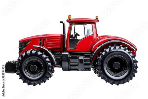 Obraz a red agriculture tractor is vividly depicted cut out
