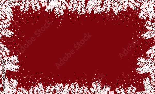 Fototapeta christmas frame white wreath on red background