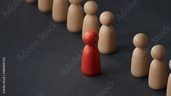 Fototapeta Business team leadership with one person standing out from the crowd with motivation speech concept.3D rendering on black background.
