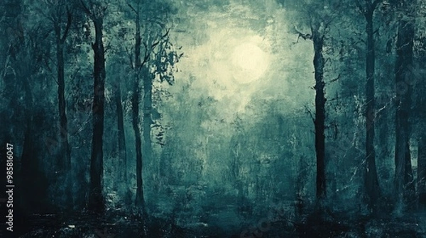 Fototapeta abstract horror forest art background vintage textured night imagery