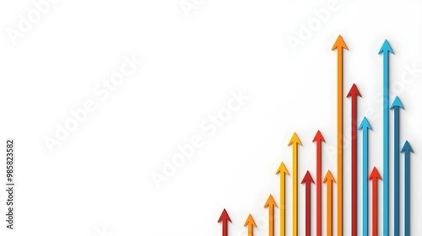 Fototapeta Dynamic Business Impact Graph with Managed Investments, Red and Blue Arrows on White Background
