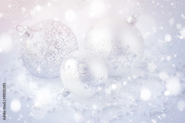 Fototapeta Christmas festive background with silver baubles