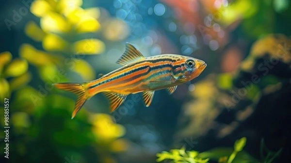Fototapeta Colorful Striped Fish in Aquarium.
