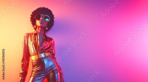 Obraz Afro girl in retro disco style.