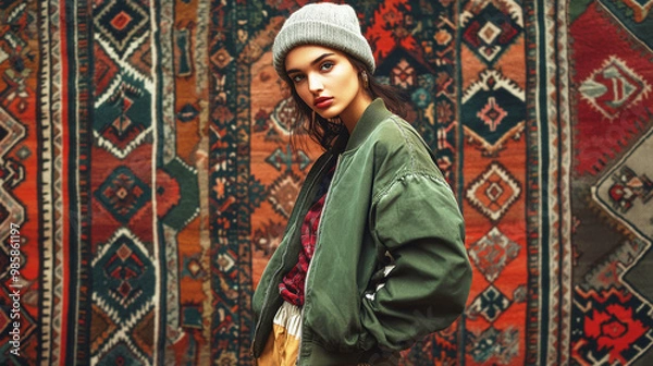 Obraz Fashion girl on the background of the carpet.