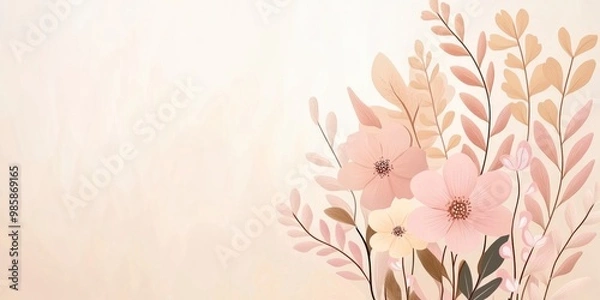 Fototapeta Natural floral components and a background in the bohemian style with pastel colors.