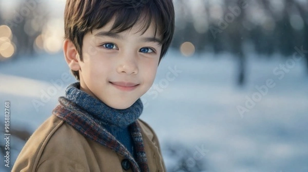 Obraz 雪の中で微笑む男の子/Smiling boy in the snow	