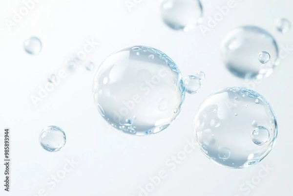 Obraz Close-up of three blue water molecule cells floating in the air, abstract background