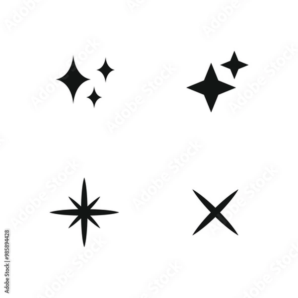 Obraz Shine or sparkle vector set of stars in black color on white background. Sparkle star icons. Shine icon. s 