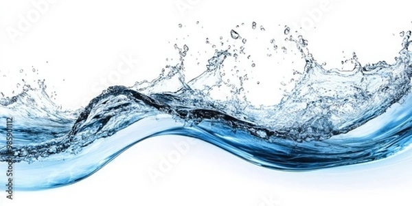 Obraz Water Wave Splash Isolated on White Background - A Dynamic Image Perfect for Branding and Creative Use.