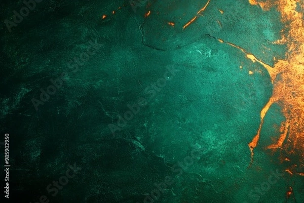 Fototapeta Abstract grunge background with green and gold tones. The texture is rough and uneven, creating a visually interesting and dynamic surface.  Perfect for design projects, backgrounds, or overlays.