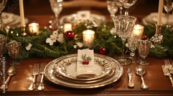 Fototapeta Christmas Table Setting