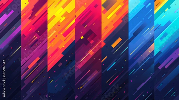 Fototapeta Abstract colorful geometric shapes and lines in a dynamic composition.