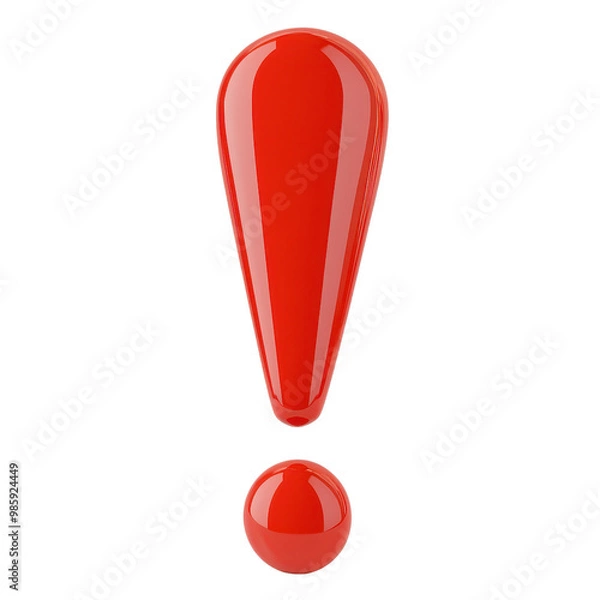 Fototapeta A shiny red exclamation mark symbol representing warning, attention, or important information., isolated on a transparent background.