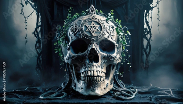 Fototapeta A dark, gothic skull with intricate details, hauntingly beautiful in its unique and diverse design