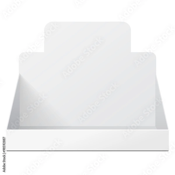 Fototapeta White Holder Box POS POI Cardboard Blank Empty Displays Products On White Background Isolated. Ready For Your Design. Product Packing. Vector EPS10 