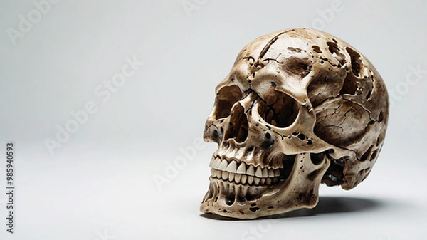 Fototapeta A skull creatively rendered in diverse styles on a clean white backdrop, offering unique variations