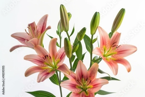 Fototapeta A vase filled with pink flowers sits on a table, perfect for decorating a room or using as a centerpiece